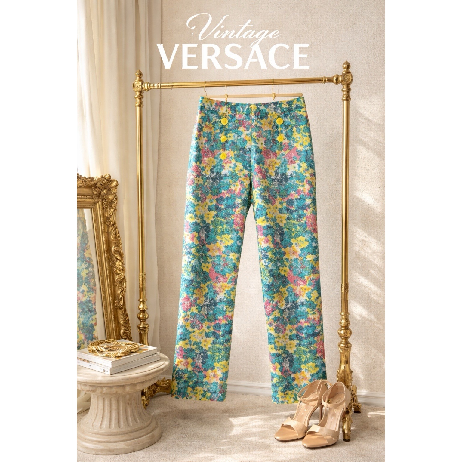 Gianni Versace Baroque Floral Print Pants It Sz 38 Vintage Made In Italy